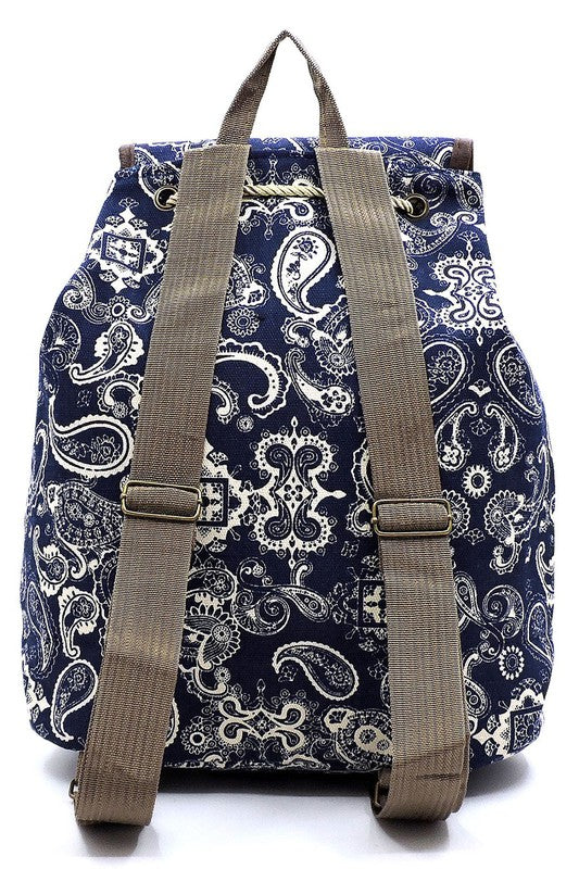 Paisley Printed Canvas Backpack Backpack   