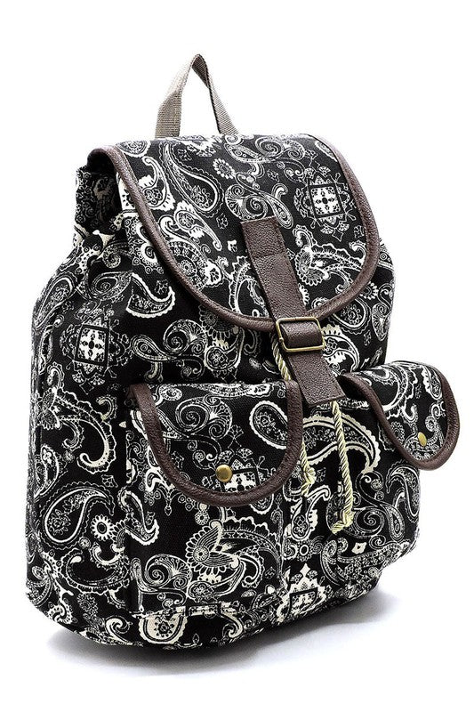 Paisley Printed Canvas Backpack Backpack   