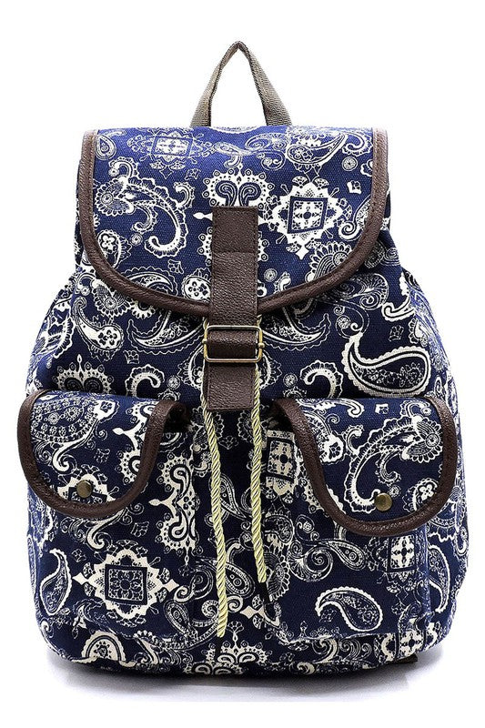 Paisley Printed Canvas Backpack Backpack NAVY one 