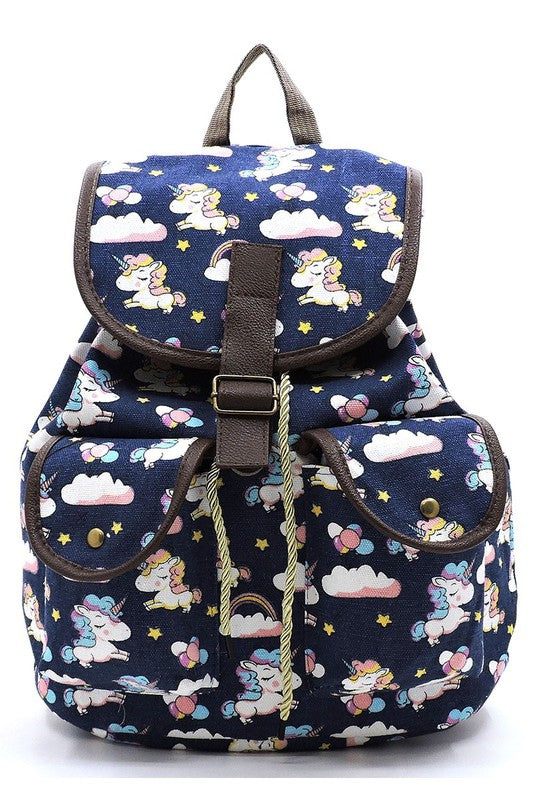 Unicorn Printed Canvas Backpack Backpack NAVY one 