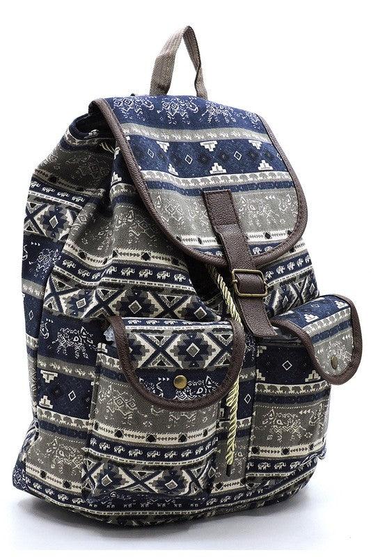 Tribal Printed Canvas Backpack - Three Mad Hatters Mercantile 