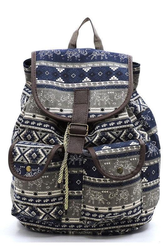 Tribal Printed Canvas Backpack - Three Mad Hatters Mercantile 