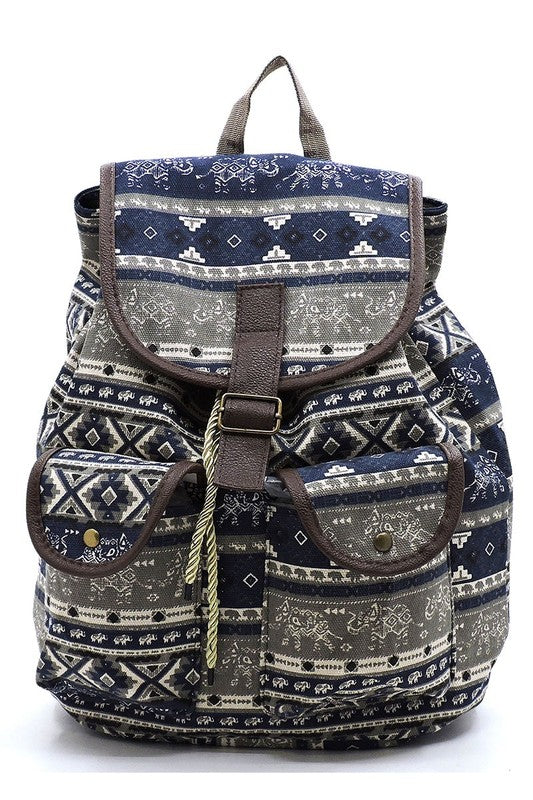 Tribal Printed Canvas Backpack Backpack NAVY one 