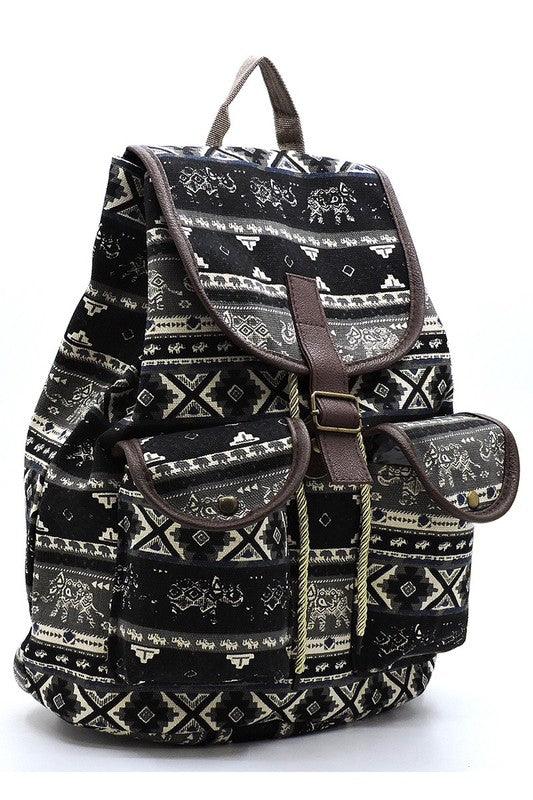 Tribal Printed Canvas Backpack - Three Mad Hatters Mercantile 