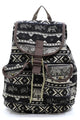 Tribal Printed Canvas Backpack Backpack BLACK one 