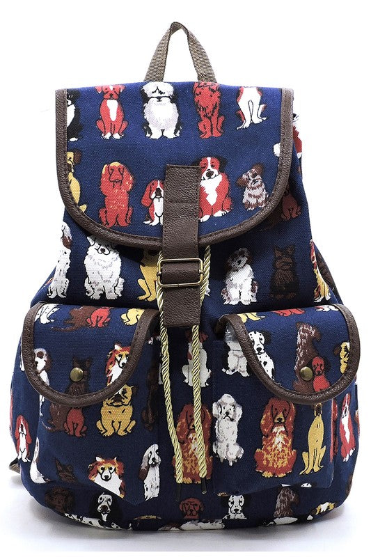 Puppy Printed Canvas Backpack Backpack NAVY one 