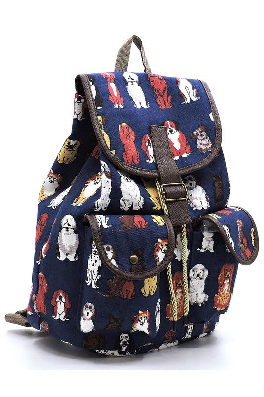 Puppy Printed Canvas Backpack Backpack   