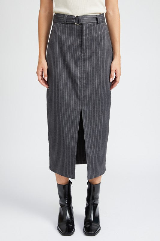 PINSTRIPE MIDI SKIRT WITH SLIT Midi Skirt H GRAY S 