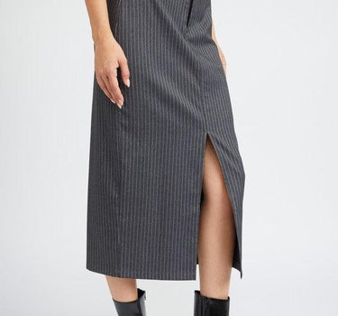 Power Move: Pinstripe Midi Skirt with Slit