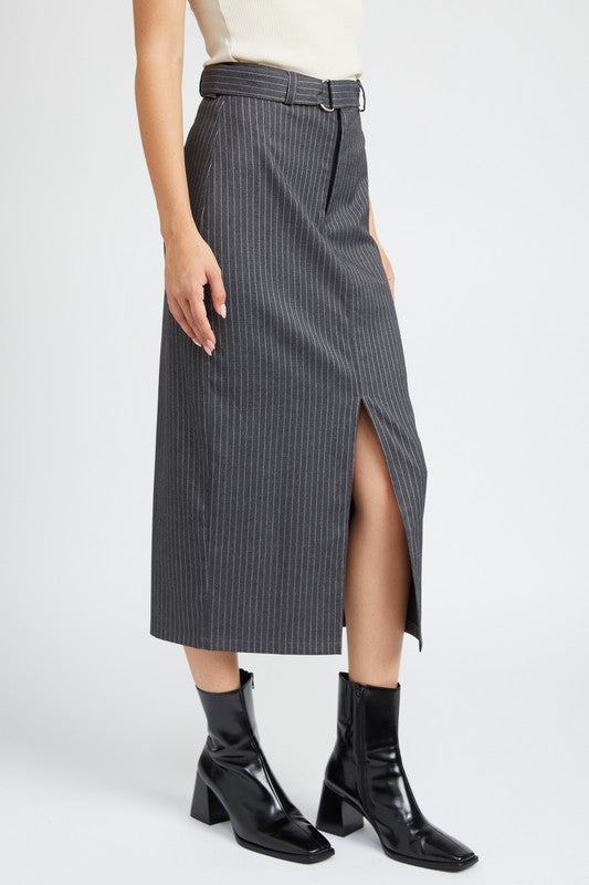 PINSTRIPE MIDI SKIRT WITH SLIT Midi Skirt   