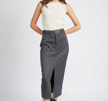 Power Move: Pinstripe Midi Skirt with Slit