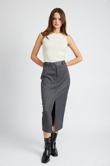 Power Move: Pinstripe Midi Skirt with Slit