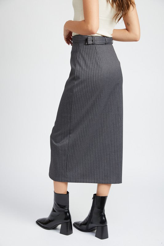 PINSTRIPE MIDI SKIRT WITH SLIT Midi Skirt   