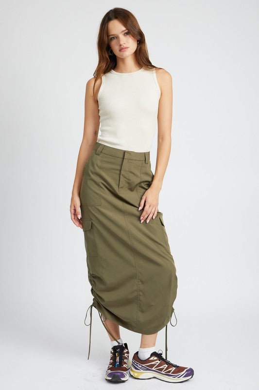 RUCHED MIDI CARGO SKIRT Maxi Skirt   