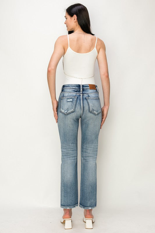 HIGH RISE CRYSTAL EMBELLISHED CROP STRAIGHT JEANS Straight Leg Jean   