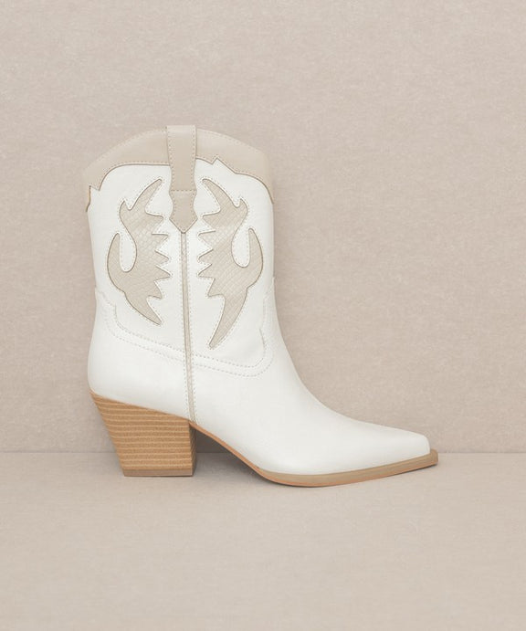 OASIS SOCIETY Houston - Layered Panel Cowboy Boots Bootie WHITE 6 