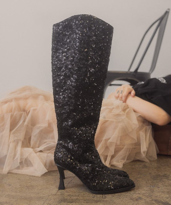 OASIS SOCIETY Jewel - Knee High Sequin Boots  BLACK 6 