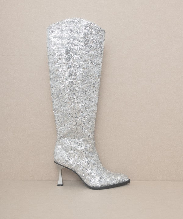 OASIS SOCIETY Jewel - Knee High Sequin Boots  SILVER 6 