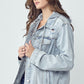 RISEN Distressed Drawstring Hooded Denim Jacket Womens Jacket