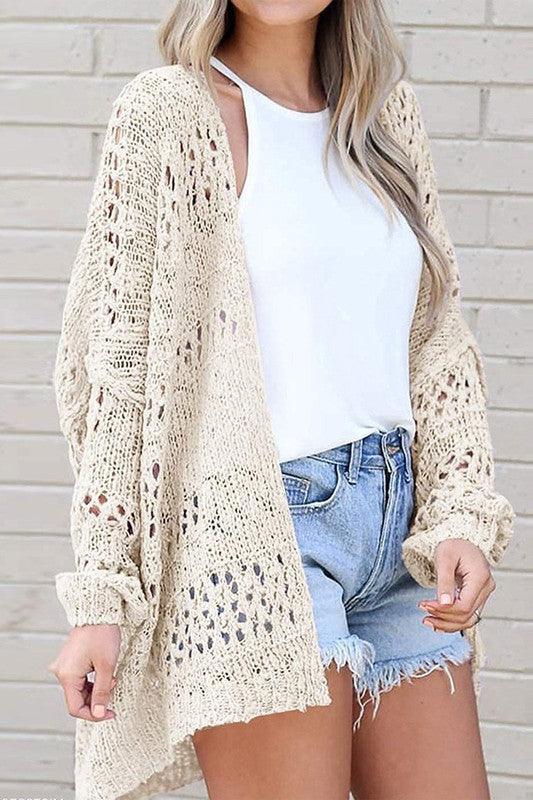 Crochet Dolman Knit Sleeve Cardigan - Three Mad Hatters Mercantile 