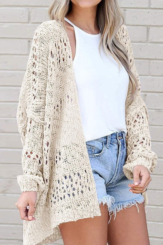 Crochet Dolman Knit Sleeve Cardigan Womens Cardigan   