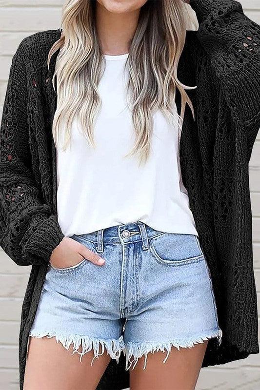 Crochet Dolman Knit Sleeve Cardigan - Three Mad Hatters Mercantile 