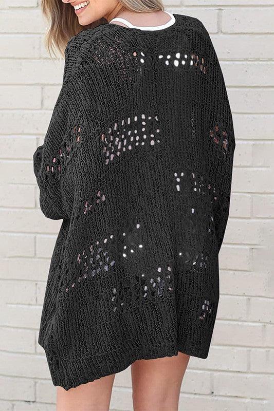 Crochet Dolman Knit Sleeve Cardigan - Three Mad Hatters Mercantile 