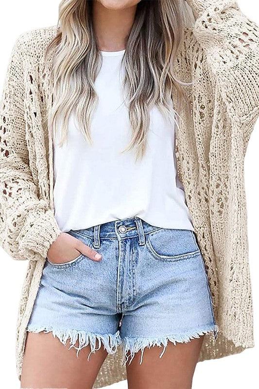 Crochet Dolman Knit Sleeve Cardigan - Three Mad Hatters Mercantile 