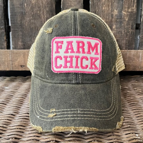 Farm Chick Hat Cap Black One Size 