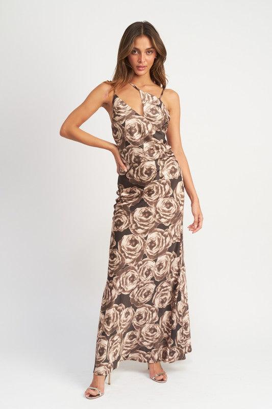 Elegant Edge: Asymmetrical Neck Maxi Dress - Three Mad Hatters Mercantile 