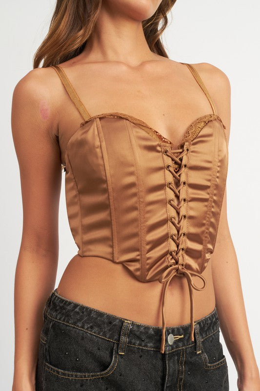 PEEKABOO CORSET TOP WITH LACE DETAIL Corset Top   