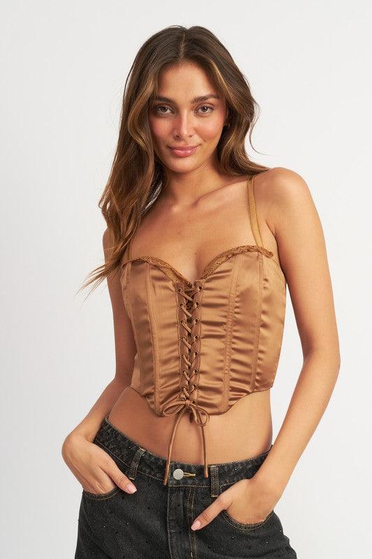 Peekaboo Lace Corset Top: Sultry & Chic Corset Top BROWN S