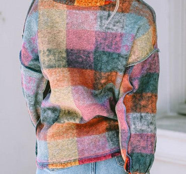 Mustard Red plaid button Shacket Cardigan Sweater