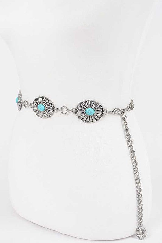 Turquoise Western Concho Chain Belt    