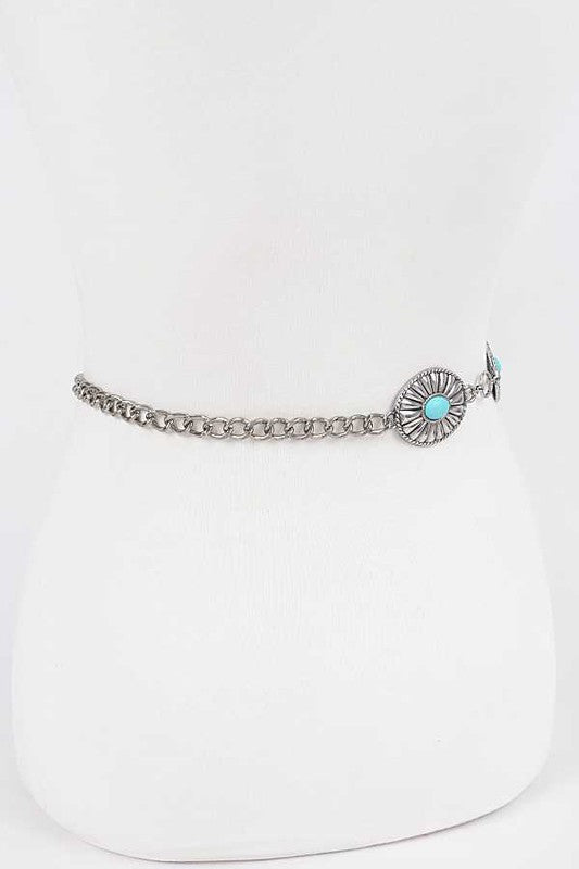 Turquoise Western Concho Chain Belt    