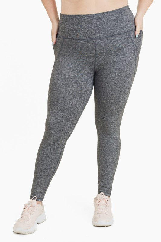 Curvy Tapered Band Essential High Waist Leggings Leggings Heather Grey XL 