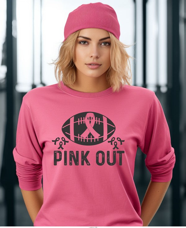 Pink Out Football Long Sleeve Tee Graffic Tee Cyber Pink 2X 