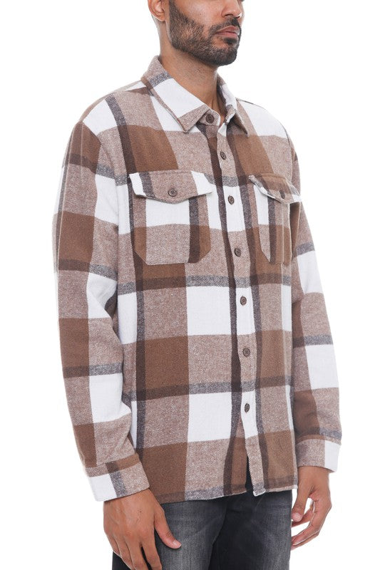 Mens Checkered Soft Flannel Jacket Mens Long Sleeve Shirt   