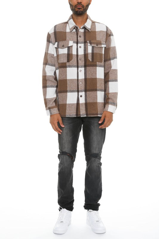 Mens Checkered Soft Flannel Jacket Mens Long Sleeve Shirt   