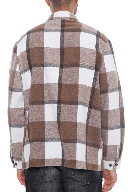 Mens Checkered Soft Flannel Jacket Mens Long Sleeve Shirt   