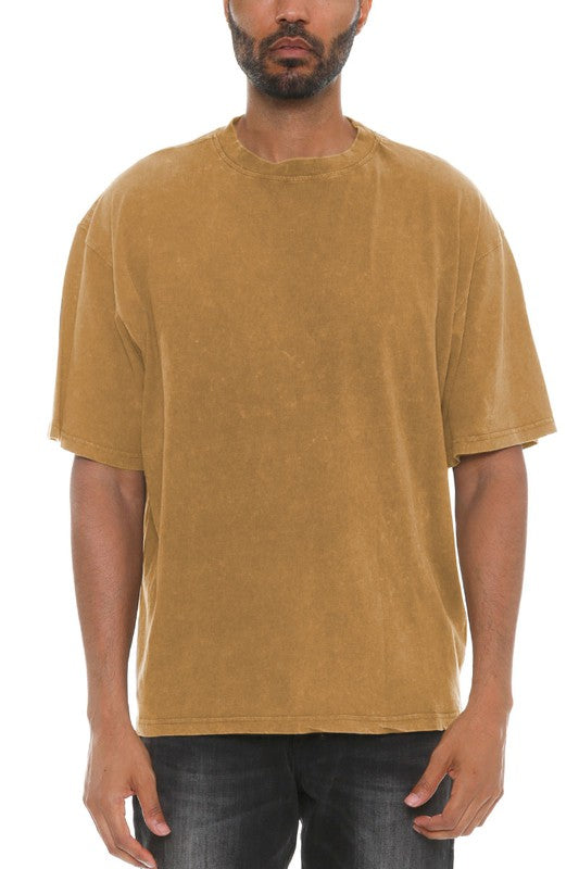 River Garment Wash Drop Shoulder Tee Mens T-shirt YELLOW 2XL 