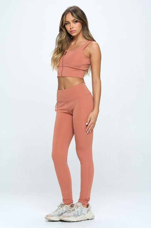 Zip Up Crop Sports Tank Top Set Activewear Set   