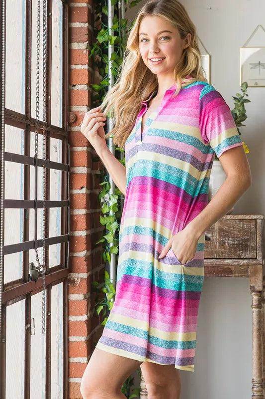 Heimish Striped Short Sleeve Mini Tee Dress Plus Size - Three Mad Hatters Mercantile 
