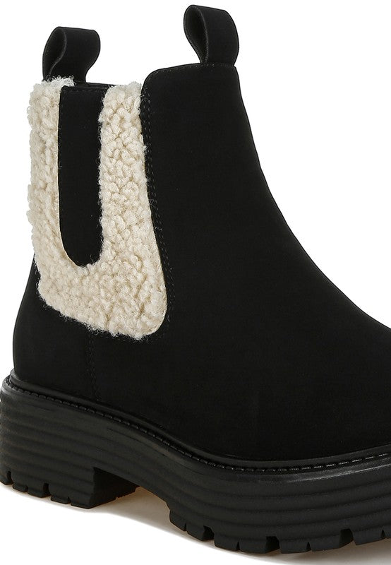 Mothman Faux Fur Detail Chunky Ankle Boots Faux Fur Detail Chunky Ankle Boots   