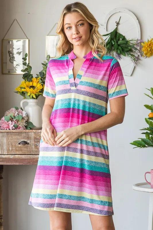 Heimish Striped Short Sleeve Mini Tee Dress Plus Size - Three Mad Hatters Mercantile 