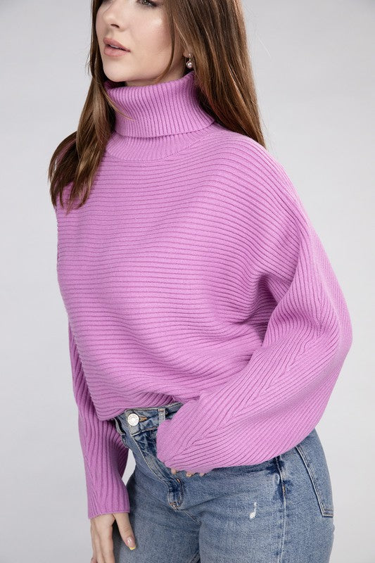 Viscose Dolman Sleeve Turtleneck Sweater Long Sleeve Blouse MAUVE L 