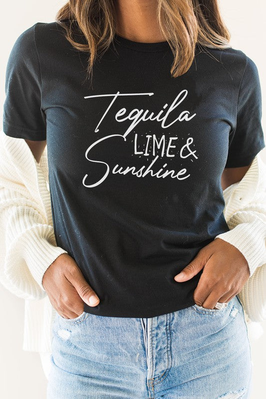 Tequila Lime and Sunshine Party Time Graphic Tee  Heather Black S 