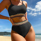 Scoop Neck Spaghetti Strap Two-Piece Swim Set  Black S 