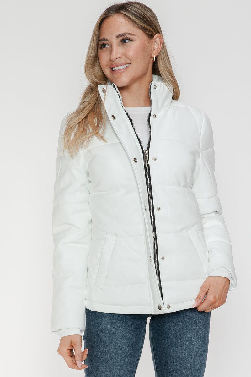YMI Pocketed Zip Up Turtleneck Puffer Jacket - Three Mad Hatters Mercantile 