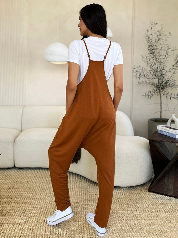 Double Take Full Size Sleeveless V-Neck Pocketed Jumpsuit Womens Overalls   